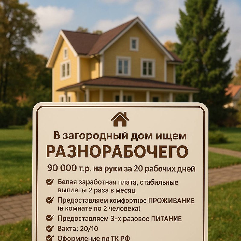 🏡В загородный дом ищем
РАЗНОРАБОЧЕГО
✅ 90 000 т | Сетка — социальная сеть от hh.ru