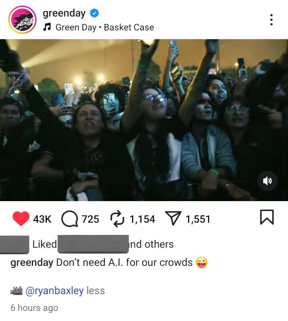 Green Day троллят Уилла Смита из-за слухов об ИИ-зрителях на его турах:
«Нам не нужен искусственный интеллект, чтобы собрать толпу» | Сетка — социальная сеть от hh.ru