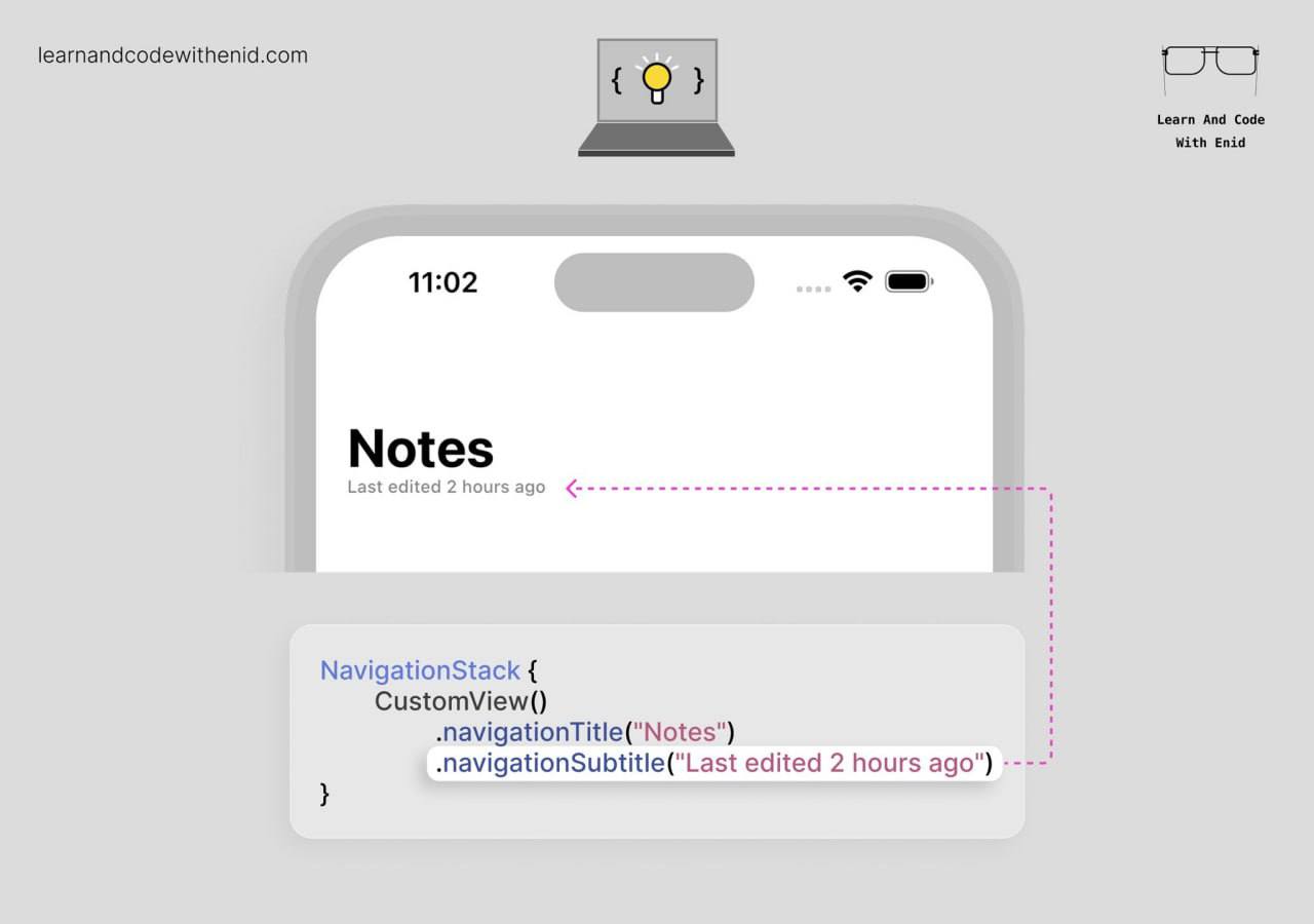 Новое в SwiftUI
Теперь можно добавить подзаголовок в навигационный бар с помощью модификатора navigationSubtitle()
(iOS 26.0+)
В этом посте были ссылки, но мы их удалили по правилам Сетки | Сетка — социальная сеть от hh.ru