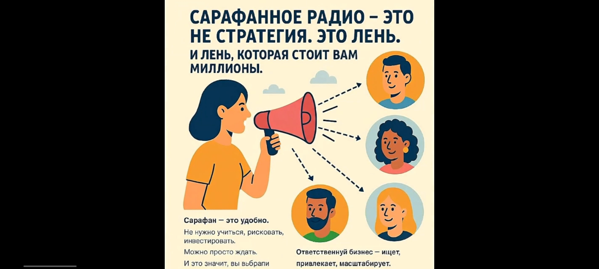 Сарафанное радио — это не стратегия. Это лень.
И лень, которая стоит вам миллионы.
3 заявки в неделю.
Чек — 10 000 ₽.
Доход — 1,56 млн ₽ в год.
Вам кажется: «Нормально, идём своим ходом» | Сетка — социальная сеть от hh.ru