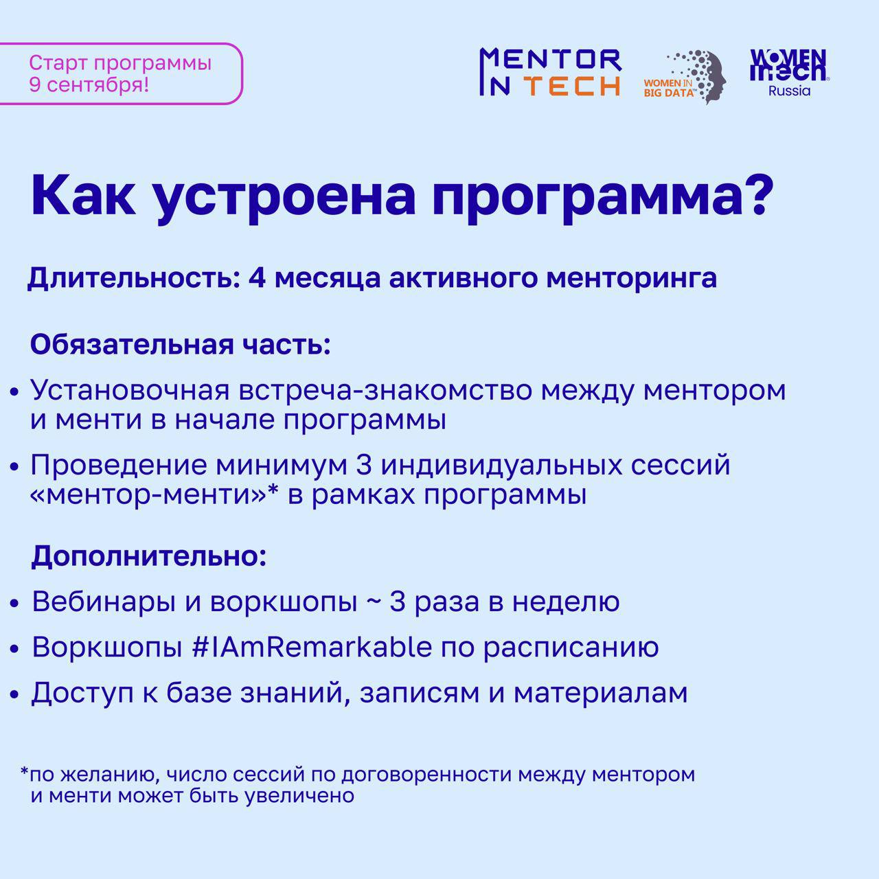 🎉 Mentor in Tech 7.0: Старт приёма заявок уже 9 сентября!
Друзья, с радостью объявляем дату старта нового потока бесплатной программы наставничества Mentor in Tech 7 | Сетка — социальная сеть от hh.ru