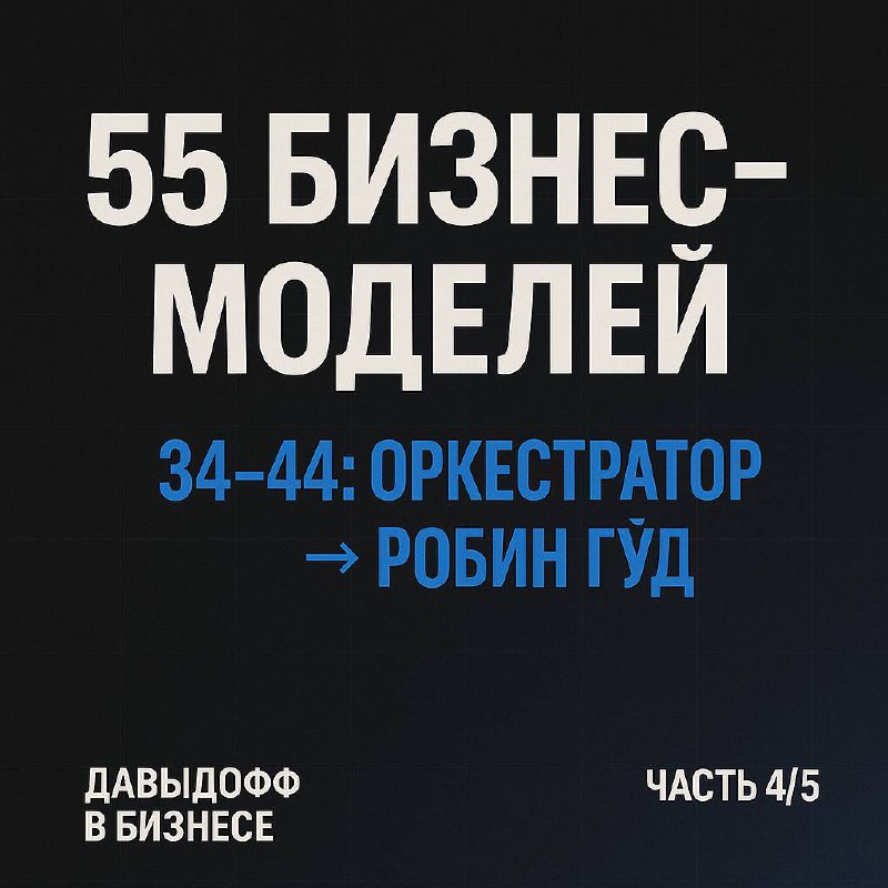 55 паттернов бизнес-моделей — Пост 4/5 (34–44)
Сохраните, чтобы вернуться и применить 🔖
34) Orchestrator (Оркестратор)
Что это: фокус на ядре (дизайн/маркетинг/продукт), производство и логистику делаю... | Сетка — социальная сеть от hh.ru
