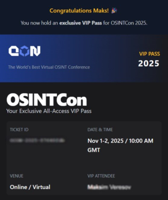 🎉 Рад сообщить, что получил VIP Pass на OSINTCon 2025! | Сетка — социальная сеть от hh.ru