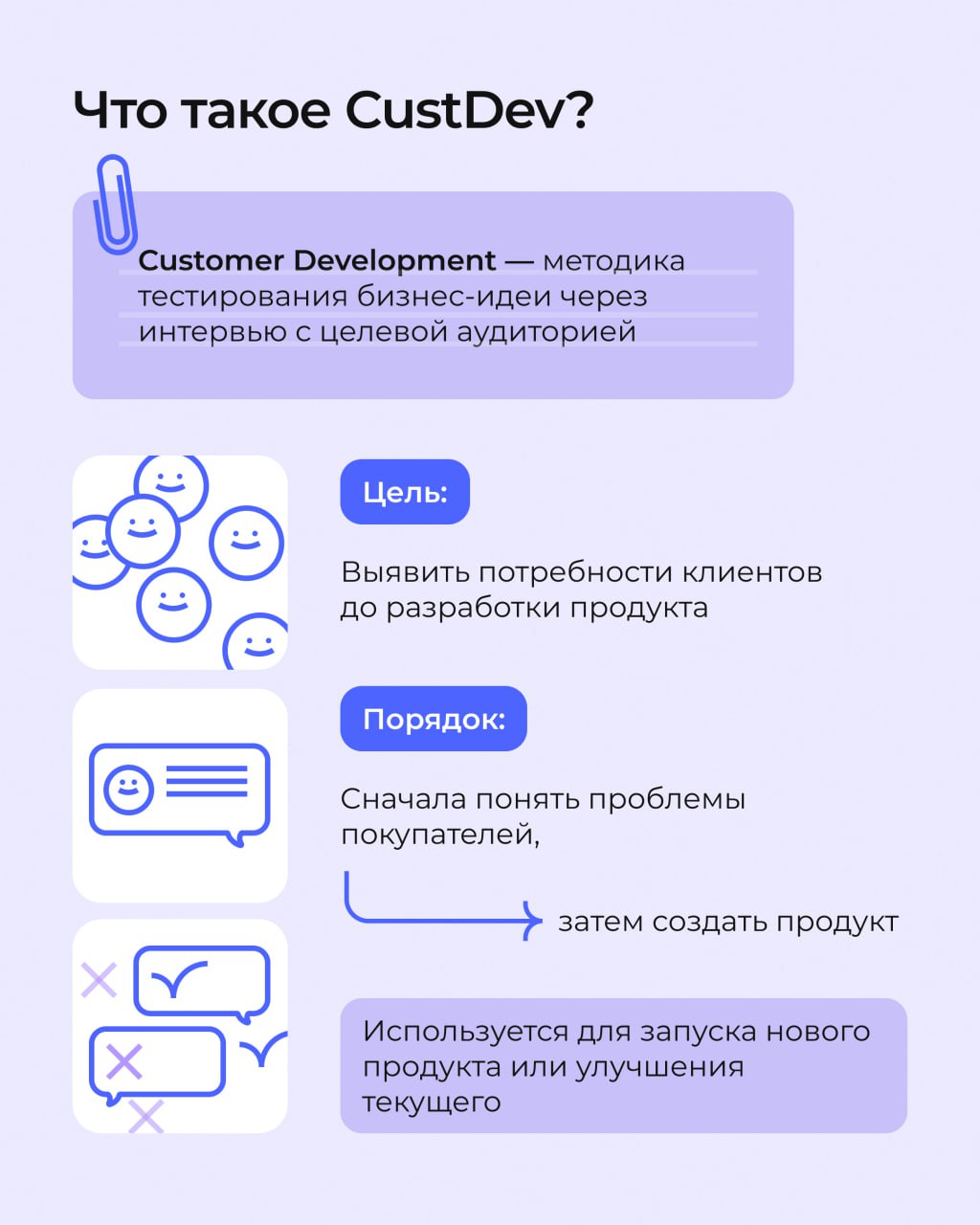 💜 Мечтаете запустить стартап, но боитесь, что продукт никому не нужен?
Или уже есть бизнес, но новые функции не цепляют клиентов?
Есть решение — CustDev!
Метод, который помогает понять, чего реально х... | Сетка — социальная сеть от hh.ru