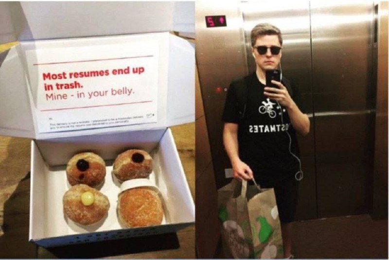 Резюме в коробке с пончиками 🍩
Маркетолог из Литвы Лукас Ила переехал в Сан-Франциско, чтобы пробиться в сферу технологий.
Он знал: резюме в почтовых ящиках часто не читают | Сетка — социальная сеть от hh.ru