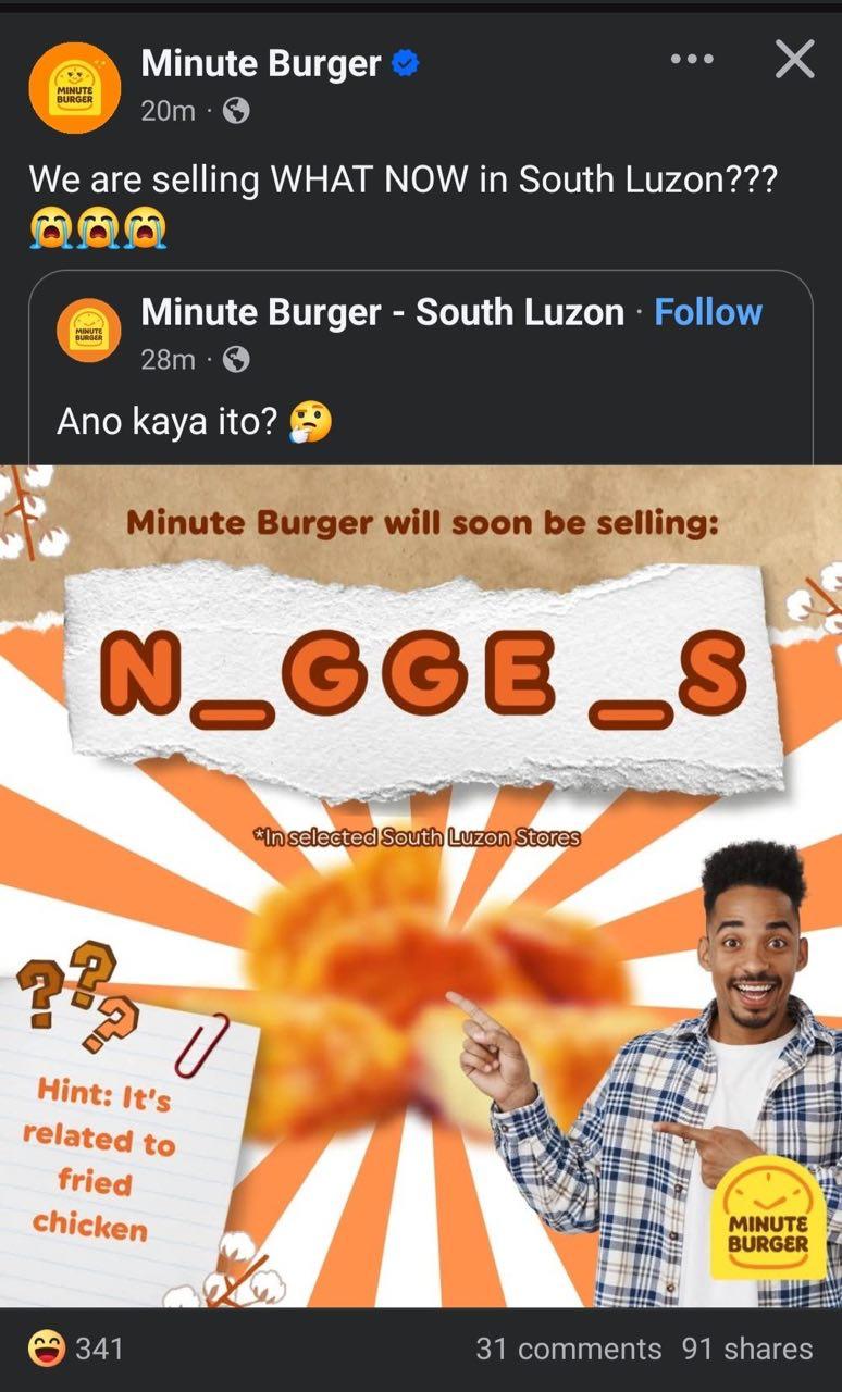Наступания на одни и те же грабли кейс: филиппинская сеть фастфуда Minute Burger попала в скандал | Сетка — социальная сеть от hh.ru