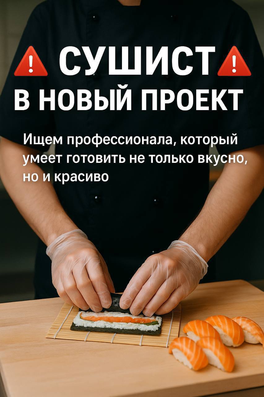 ❗️❗️❗️СУШИСТ❗️❗️❗️
🍣 Ищем опытных поваров суши на позиции:
СУШИСТ -от 4600₽
СТАРШИЙ ПОВАР-от 5000₽
СУ-ШЕФ от 5500₽
📍 Локация: м | Сетка — социальная сеть от hh.ru