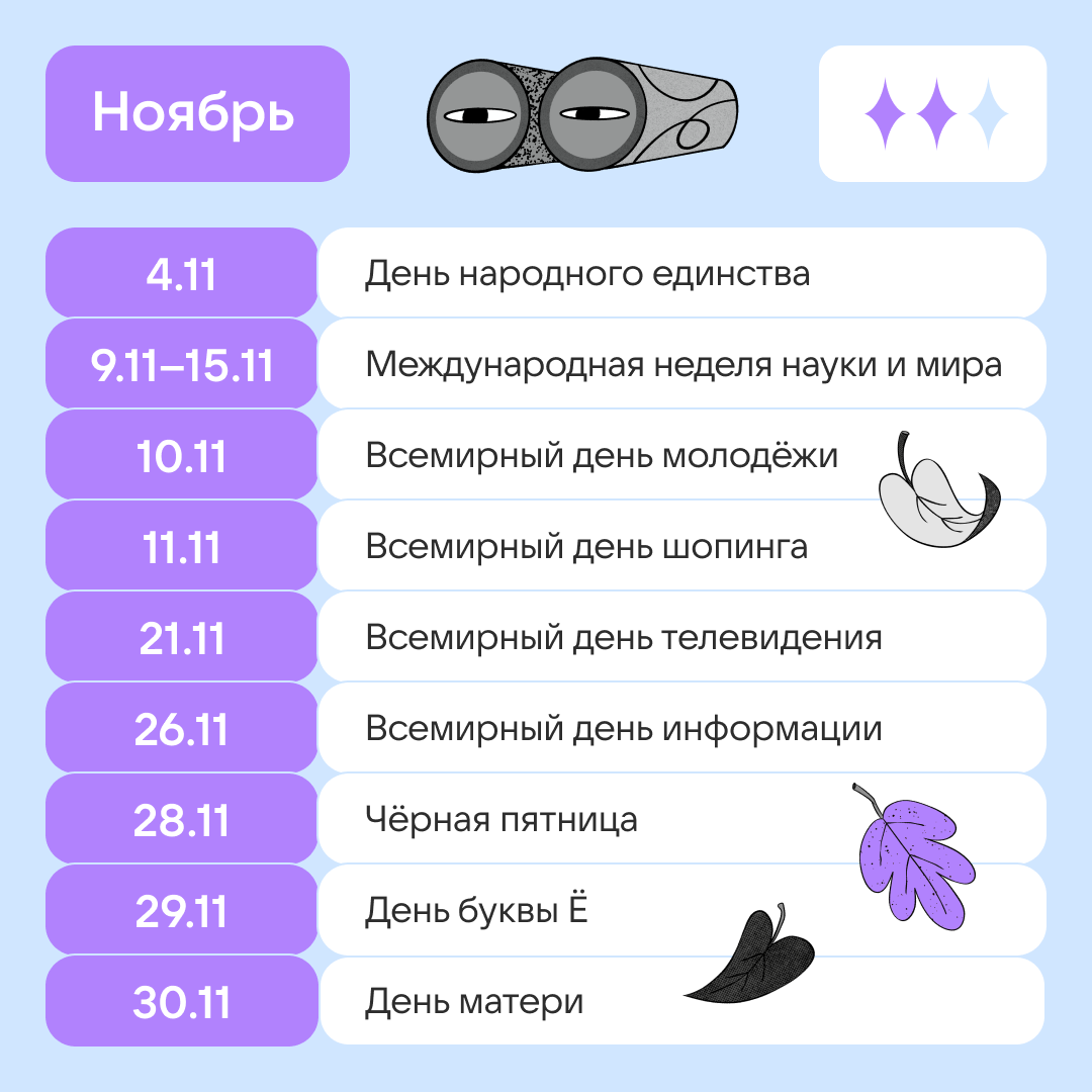 Календарь инфоповодов до конца 2025 года | Сетка — социальная сеть от hh.ru