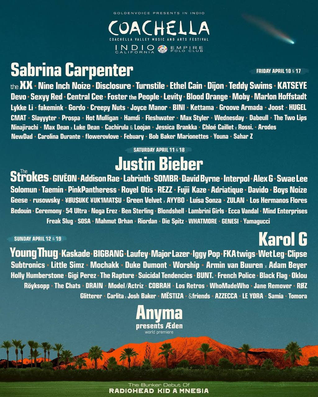 Coachella этой ночью выкатили лайнап и дату старта продаж. С 19 сентября уже можно тыкать в сайт и начинать планировать свой апрель, если вы легко можете путешествовать в США | Сетка — социальная сеть от hh.ru