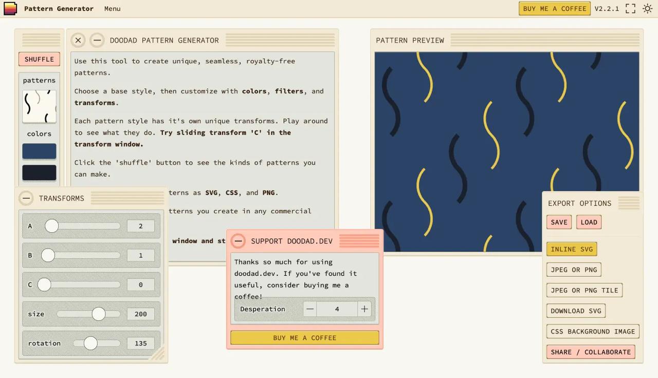Pattern Generator. Сервис генерирует уникальные бесшовные паттерны. Паттерны получаются простые, зато у них открытая лицензия — вы можете делать с ними все, что не запрещено законом.
#Инструменты 👀 | Сетка — социальная сеть от hh.ru