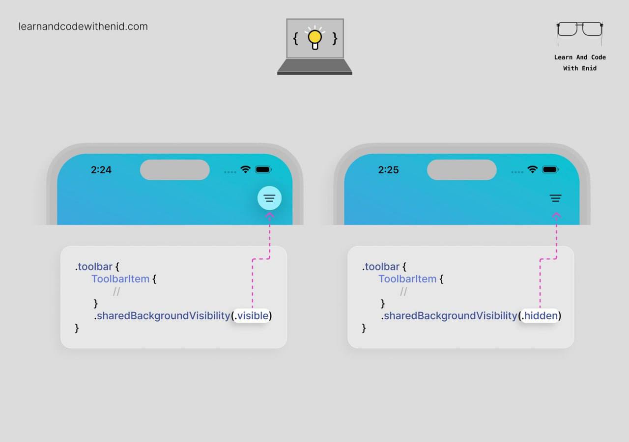 Совет по SwiftUI
В iOS 26 элементы тулбара по умолчанию получают стеклянный эффект фона.
Управлять его видимостью можно модификатором sharedBackgroundVisibility() | Сетка — социальная сеть от hh.ru
