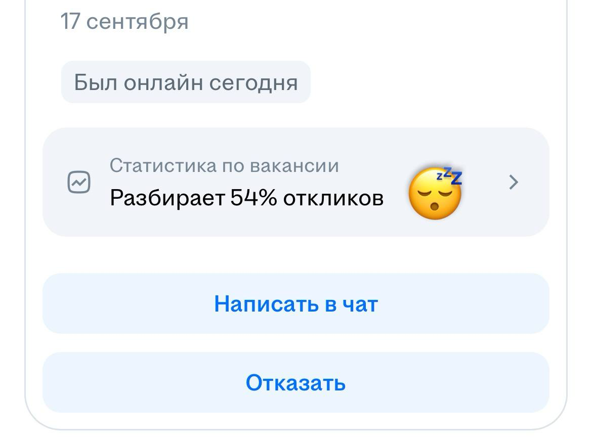 Это «активность» по разбору откликов крупных компаний | Сетка — социальная сеть от hh.ru