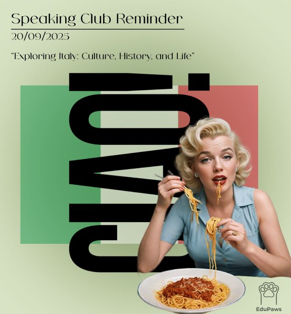 📚 SPEAKING CLUB REMINDER: "Exploring Italy: Culture, History, and Life"
По многочисленным просьбам мы продолжаем серию встреч про культуру разных стран! 🌍
Приглашаем вас в это СУББОТУ 20 | Сетка — социальная сеть от hh.ru