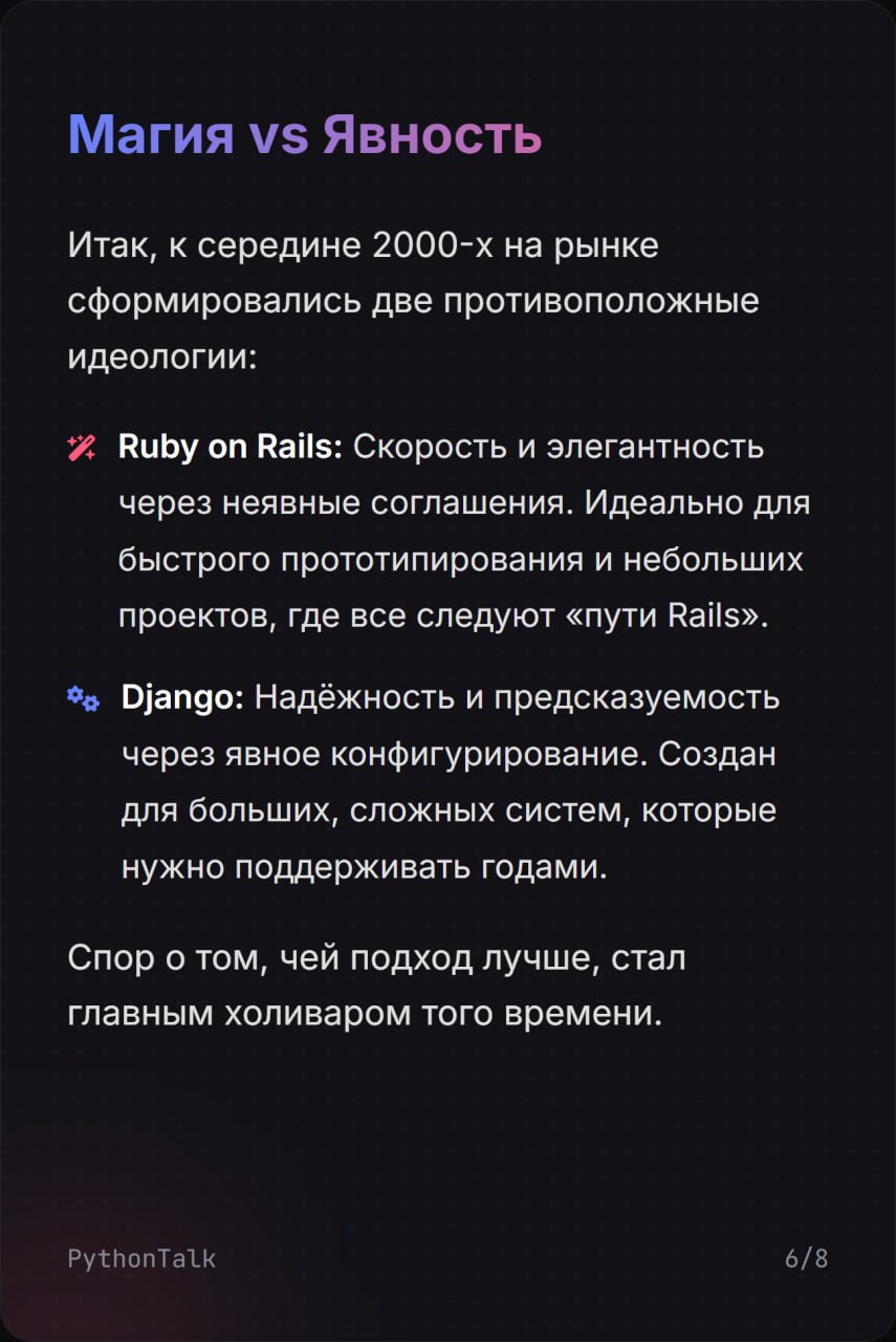 Великая война фреймворков: как "скучный" Django уделал "магический" Ruby on Rails ⚔️⚔️
В середине 2000-х веб-разработка была болью. И тут появился Ruby on Rails — и весь IT-мир встал на уши | Сетка — социальная сеть от hh.ru