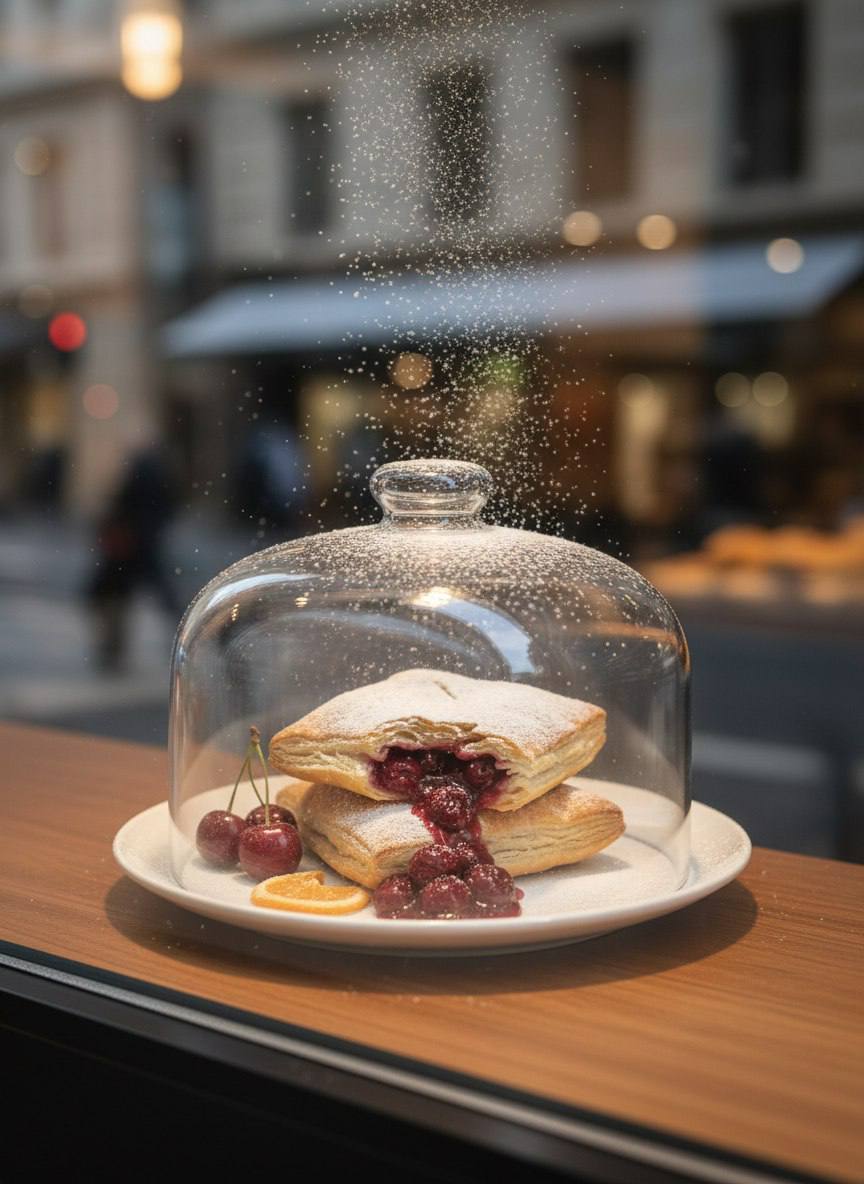 Как AI становится вашим личным фуд-стилистом 🍒📸  
Сегодняшний кейс: одна слойка с вишней и наш AI-художник Art banana (@artbananabot)  | Сетка — социальная сеть от hh.ru