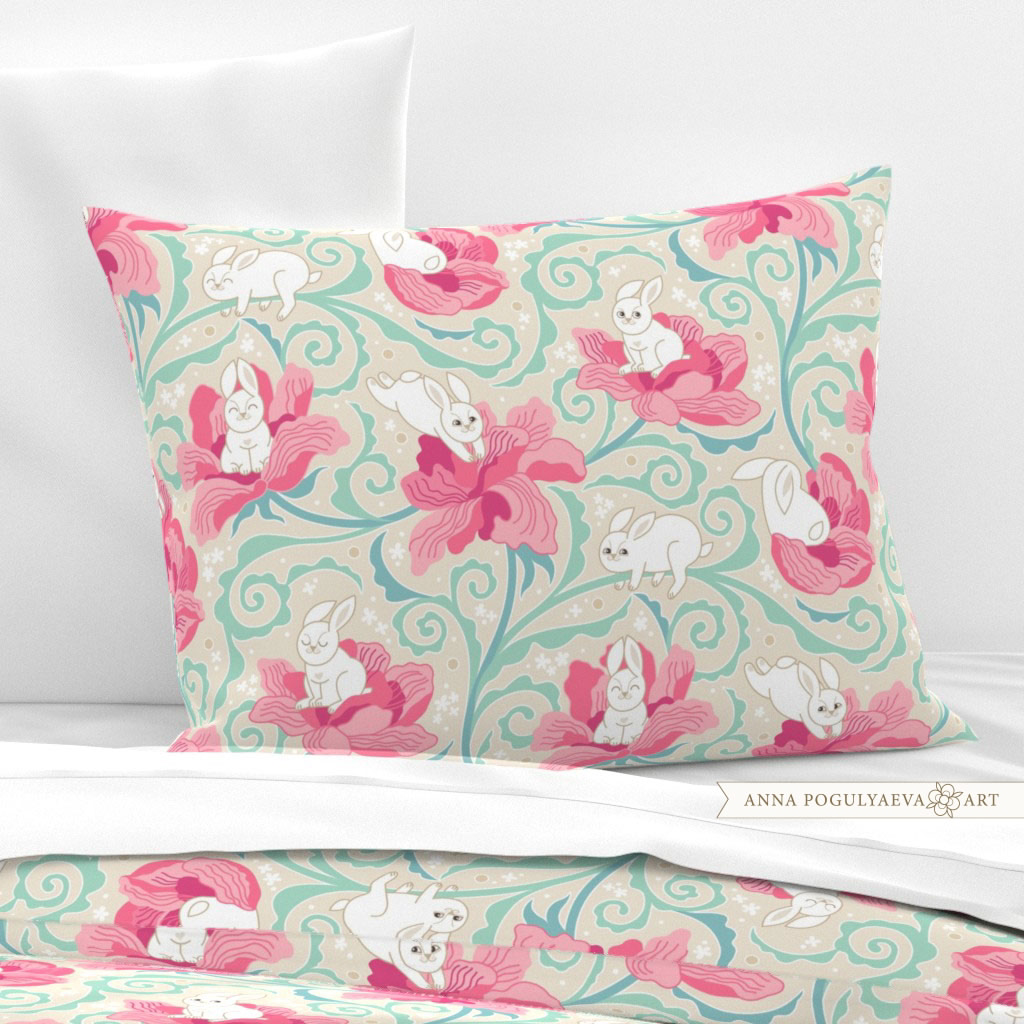Принт для ткани "Кролики и пионы" | Сетка — социальная сеть от hh.ru