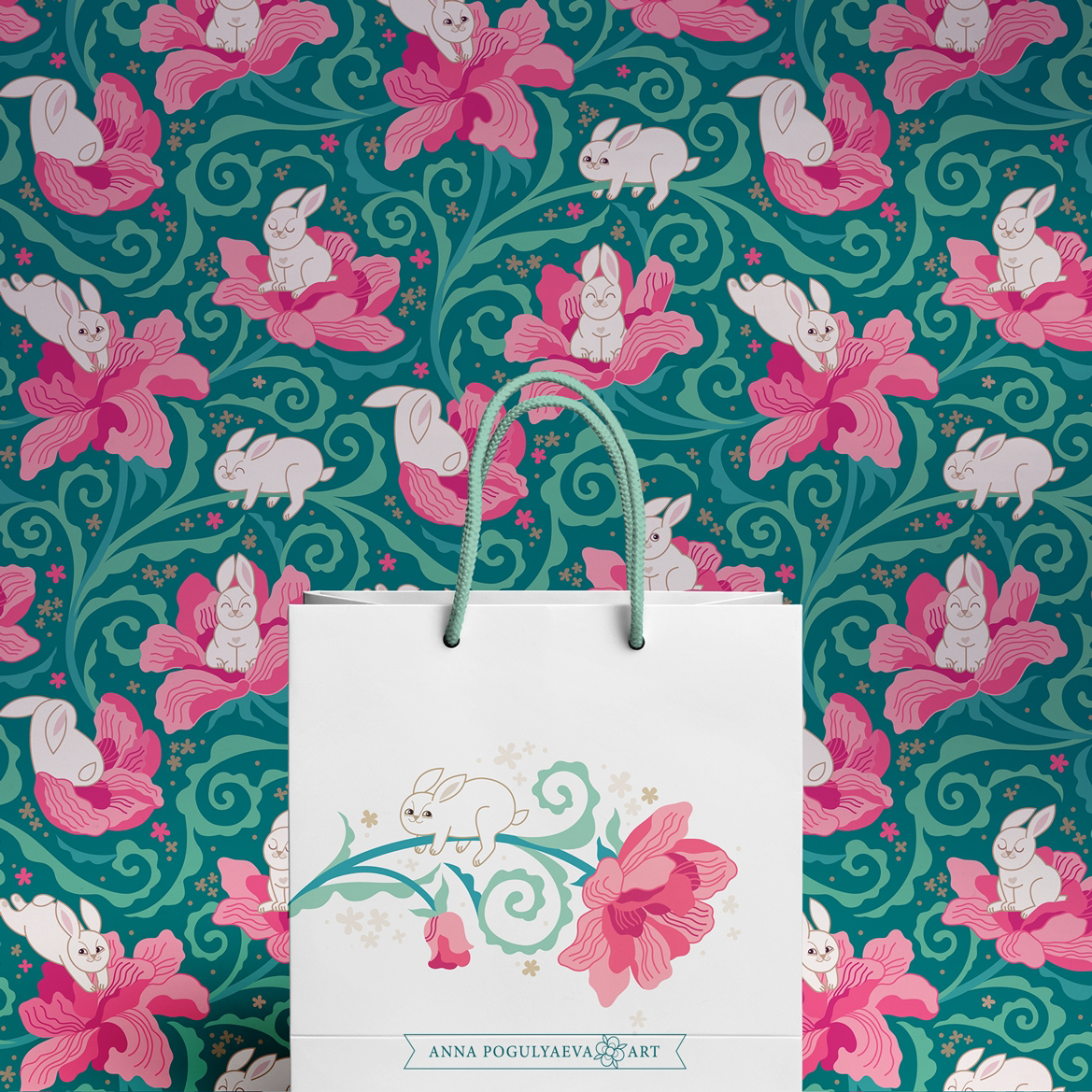 Принт для ткани "Кролики и пионы" | Сетка — социальная сеть от hh.ru