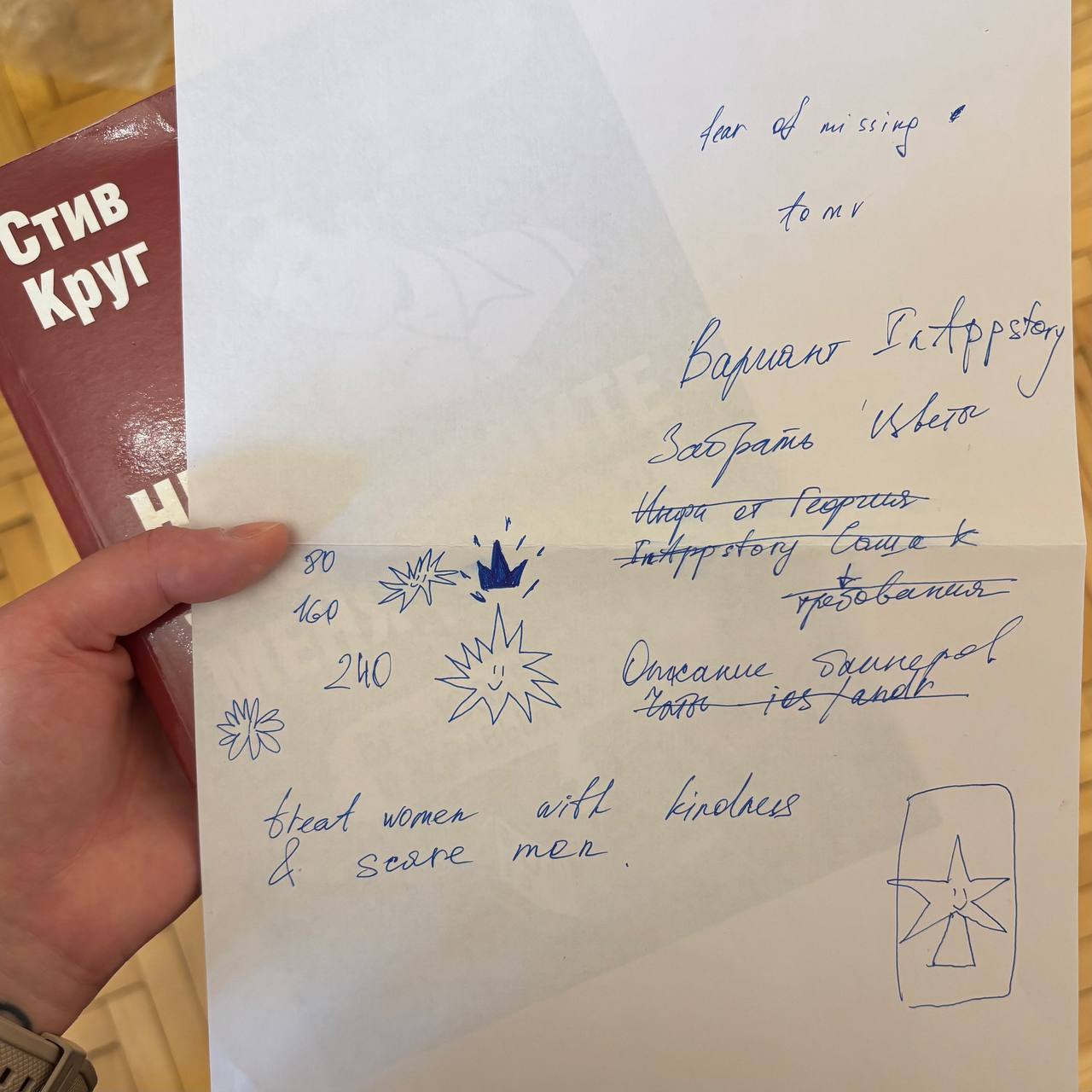 достала с полки «не заставляйте меня думать», чтобы перечитать, а внутри нашелся лист времён работы вк.
в целом, с тех пор ничего не поменялось | Сетка — социальная сеть от hh.ru