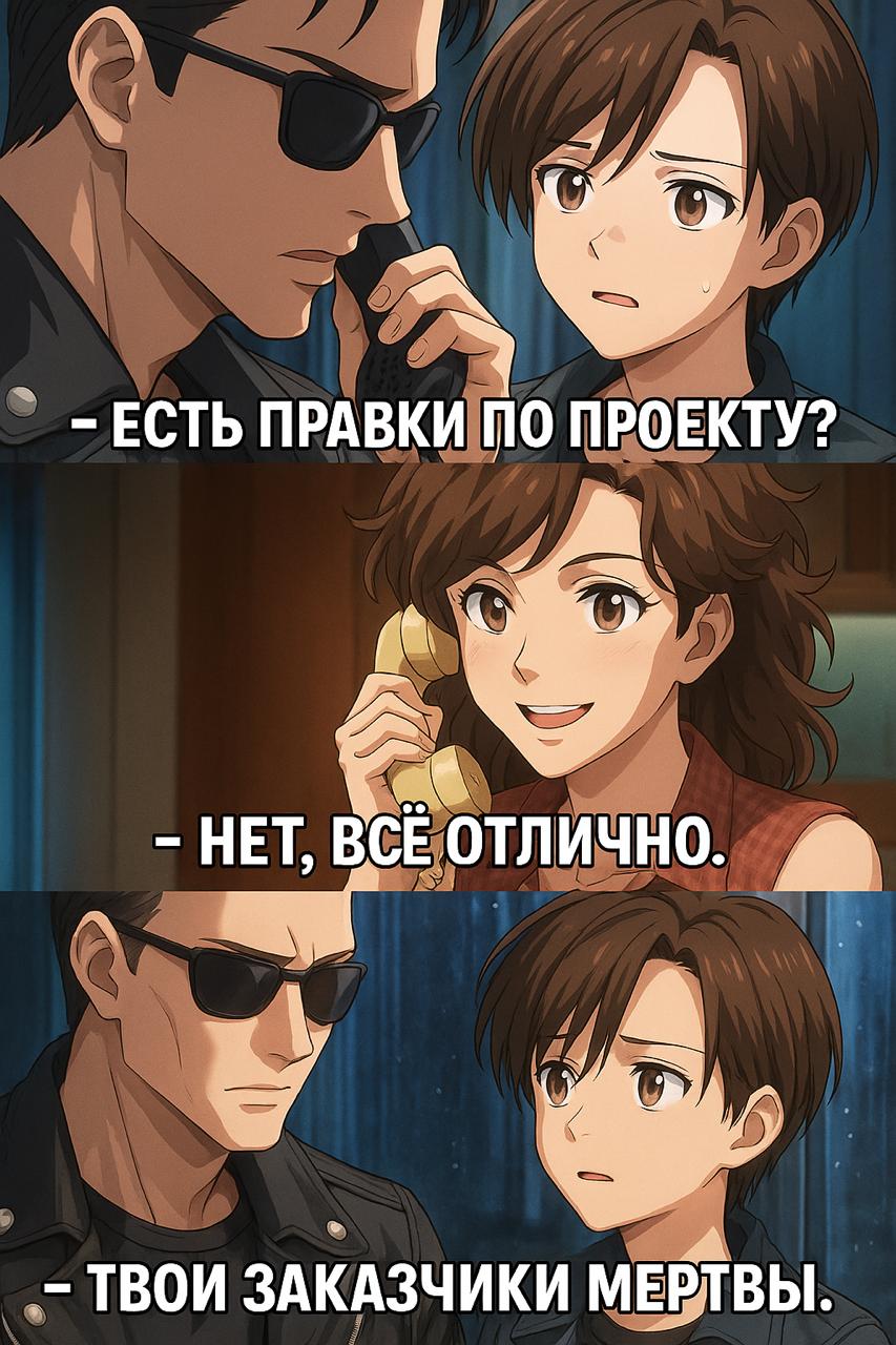 Классика T800/PM
🍊 Рубрика: Воскресная манга
Сгенерировано через ИИ
Когда Senior PM обучает Junior PM
#ДубовсковПсихологияКода #ВоскреснаяМанга #Проекты #UX | Сетка — социальная сеть от hh.ru