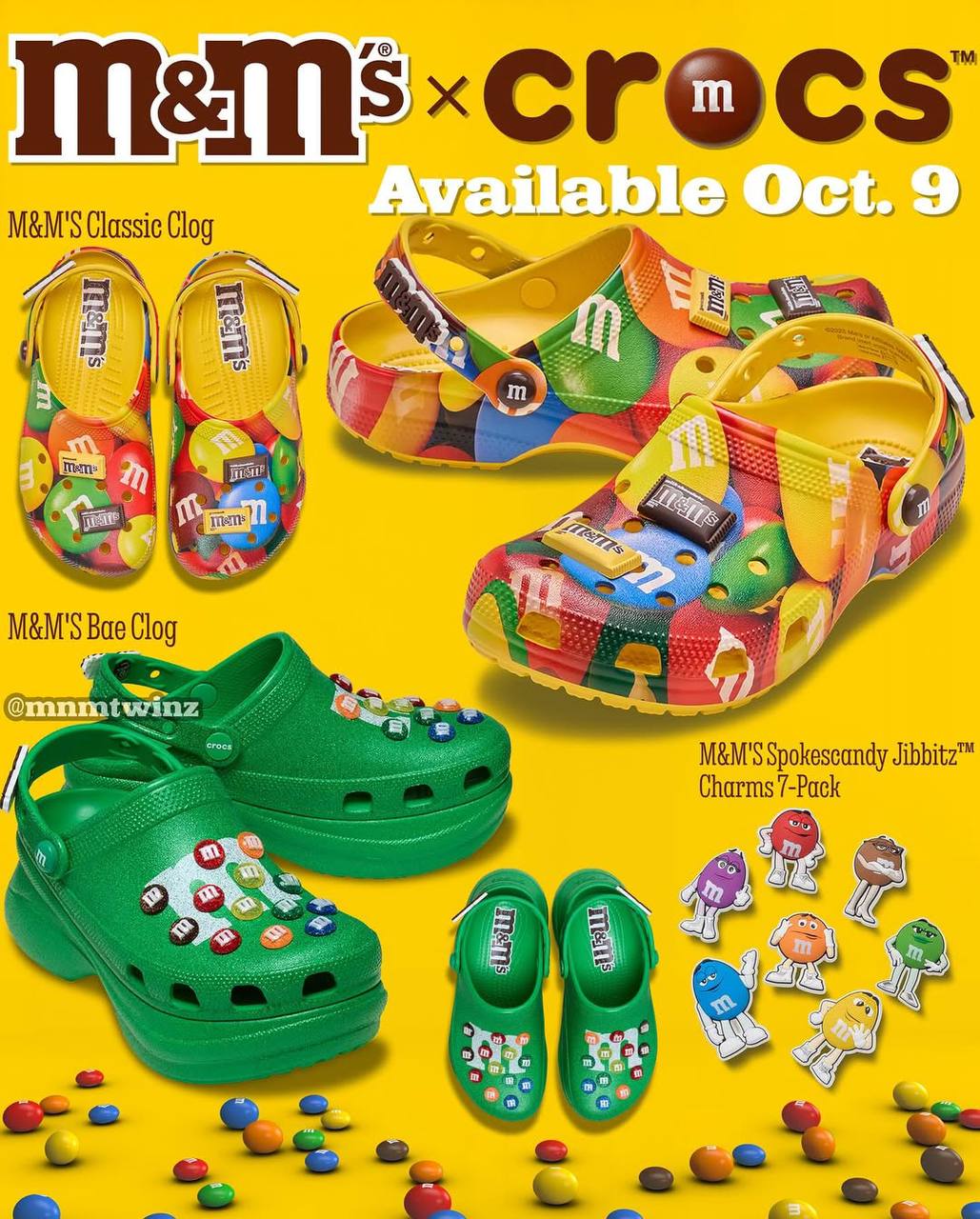 О, кайф, M&M’s заколлабились с Crocs и выпустили серию классических клоггов (с принтом драже) и клоггов на высокой подошве (с принтом логотипа). Это лимитка, которая будет доступна уже с 9 октября | Сетка — социальная сеть от hh.ru