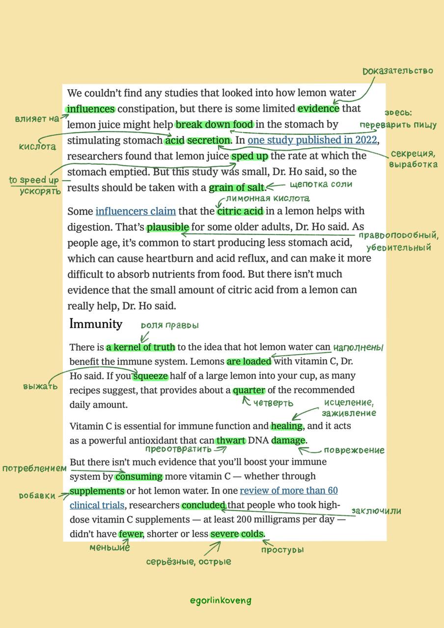 🇺🇸Hi guys! In addition to yesterday’s “Medical English”, today we have an article about whether lemon water has any benefits or not, from The New York Times | Сетка — социальная сеть от hh.ru
