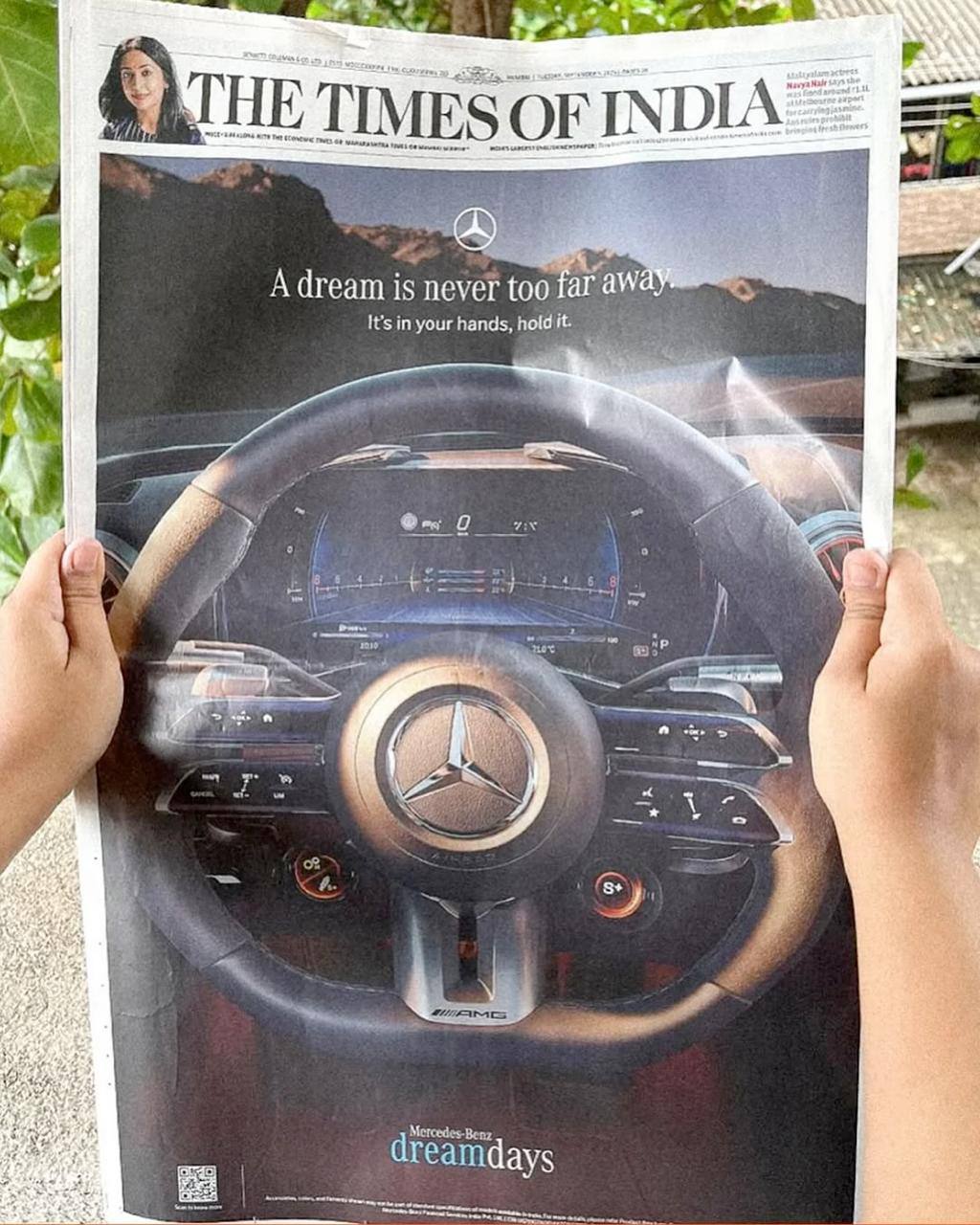Mercedes показали почему всё ещё нужно брать рекламу в газетах — они выкупили первую полосу The Times of India и разместили там руль своей машины | Сетка — социальная сеть от hh.ru