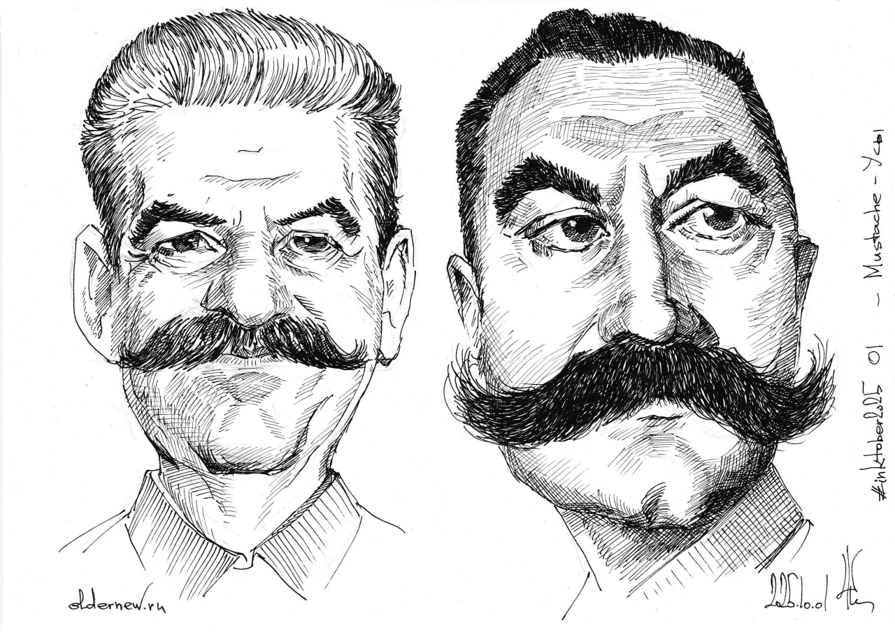 #inktober2025 01 — Усы — Mustache.
Надеюсь, старшее поколение узнает этих "усачей", долгое время наводивших ужас на всех врагов нашей страны. А может, и не старшее.. | Сетка — социальная сеть от hh.ru