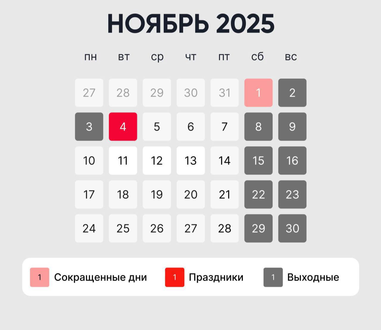 😓 В конце октября россиян ждёт шестидневная рабочая неделя
Суббота, 1 ноября, будет сокращённой — рабочий день продлится на час меньше
❤️ если тоже хочешь отдыхать
📲Подпишитесь на Вдвижении
В этом пос... | Сетка — социальная сеть от hh.ru