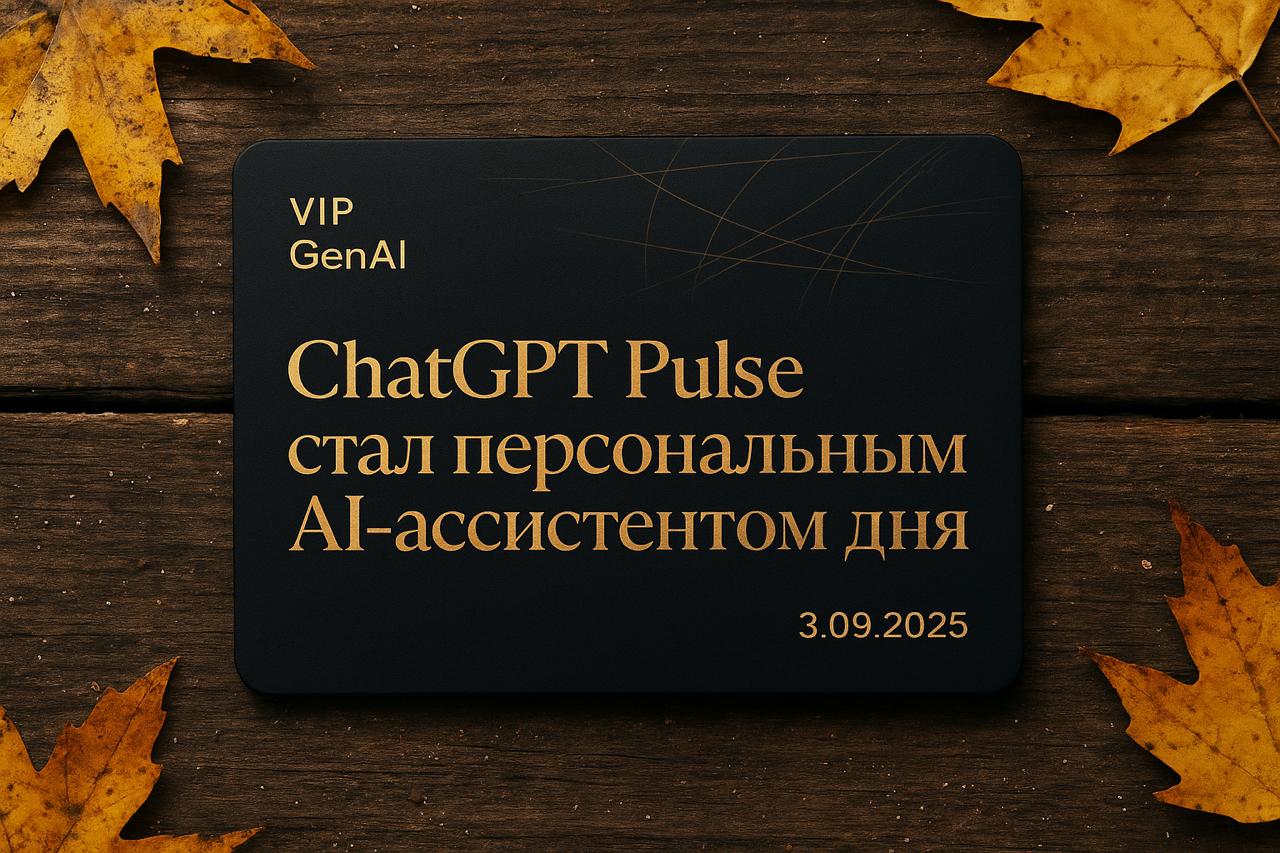 Ключевые GenAI-апдейты — всё для бизнеса, девелоперов и пользователей
"ChatGPT Pulse стал персональным AI-ассистентом дня"
ChatGPT теперь сам собирает новости, встречите, задачи и кидает деловой дайдж... | Сетка — социальная сеть от hh.ru