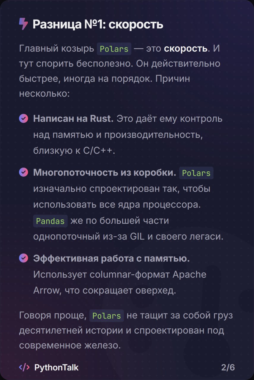 🐼 Pandas vs. Polars 🐻
Хайп-трейн Polars несётся на полной скорости, обещая похоронить под собой старый-добрый Pandas | Сетка — социальная сеть от hh.ru