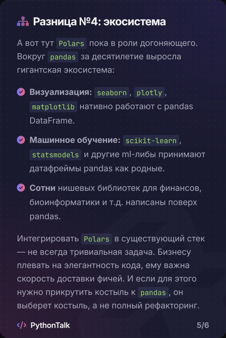🐼 Pandas vs. Polars 🐻
Хайп-трейн Polars несётся на полной скорости, обещая похоронить под собой старый-добрый Pandas | Сетка — социальная сеть от hh.ru