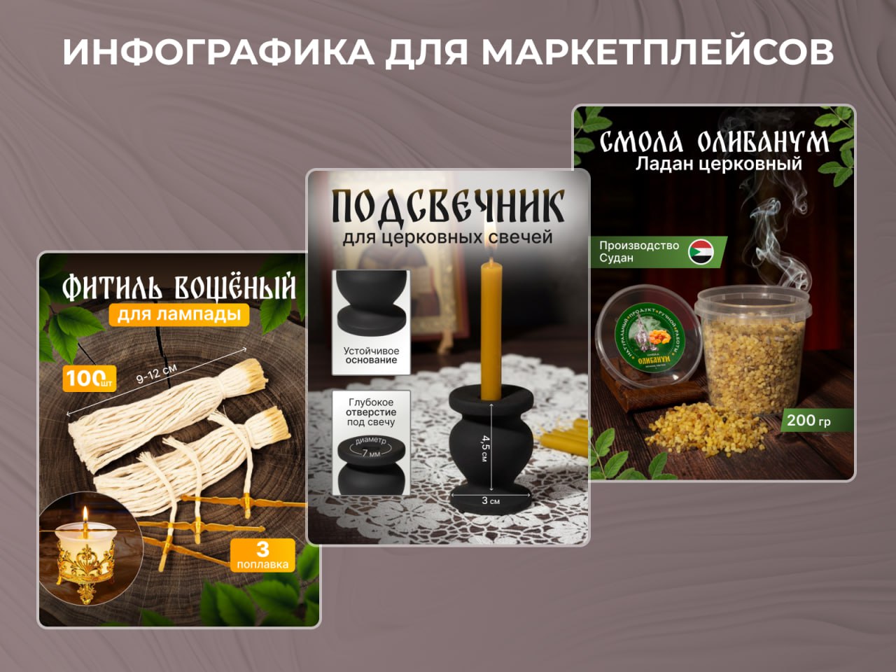 Инфографика для новых 3 карточек из серии со свечами: Фитили для лампад, Ладан церковный и Подсвечники для церковных свечей | Сетка — социальная сеть от hh.ru