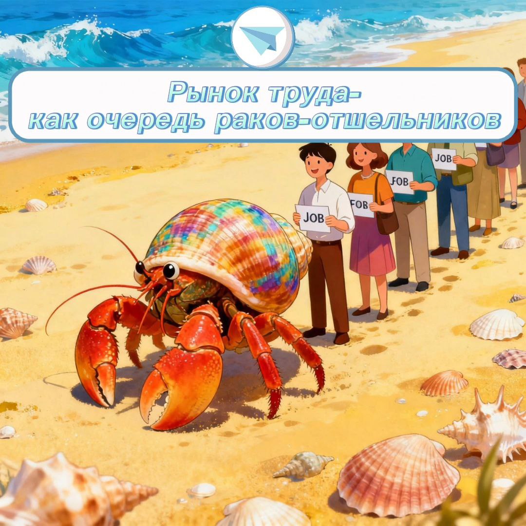 🤓"Почему рынок труда — как очередь раков-отшельников за новой раковиной?"
Друзья, сегодня утром беседовали с коллегой, она поделилась как получила нервный срыв, когда уходила с работы, когда искала и ... | Сетка — социальная сеть от hh.ru