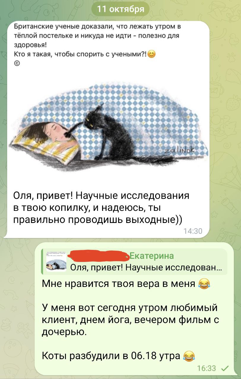 А вы правильно проводите выходные? 😊
От любимого ❤️ клиента Екатерины
#Юмор@poldner #Коты@poldner | Сетка — социальная сеть от hh.ru