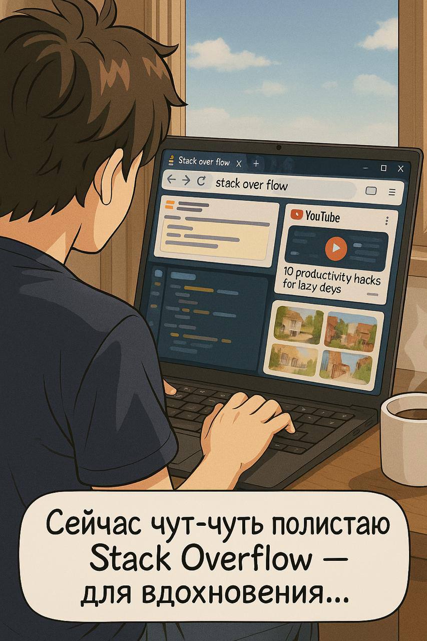 Операция «Сел поработать» - провалена 🫡
🍊 Рубрика: Воскресная манга
Сгенерировано через ИИ
Иногда просто сажусь поработать | Сетка — социальная сеть от hh.ru