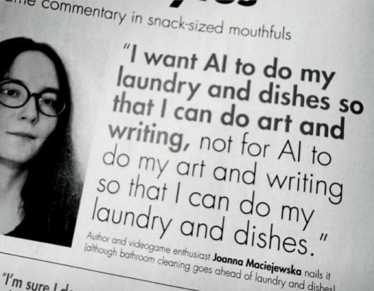 «Я хочу, чтобы AI занимался стиркой и посудой, пока я рисую и пишу, а не чтобы AI рисовал и писал, пока я стираю и мою посуду» | Сетка — социальная сеть от hh.ru