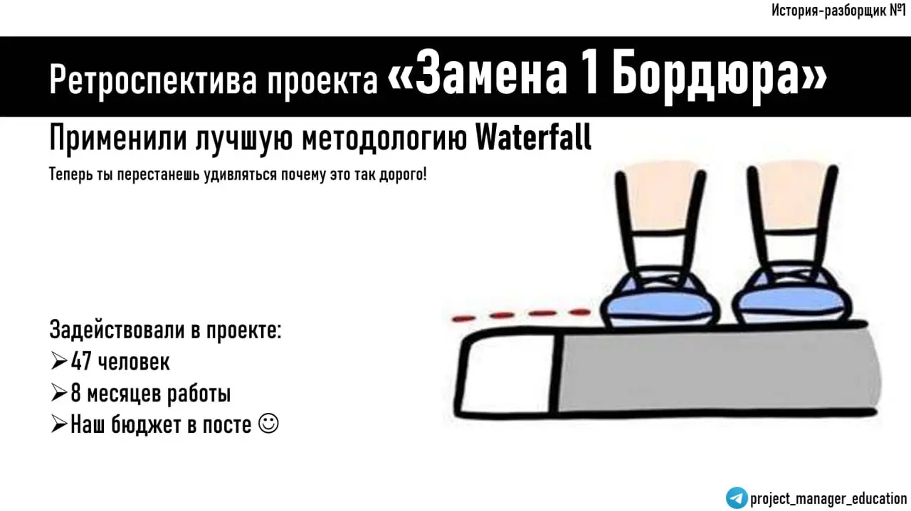 🌊 WATERFALL В ДЕЙСТВИИ: Проект по замене 1 бордюра
Проект: Замена поврежденного бордюра (1 метр)
Команда: 47 человек
Бюджет: → смотри в конце поста, удивишься 😱
Срок: 8 месяцев 3 недели
Добро пожалова... | Сетка — социальная сеть от hh.ru