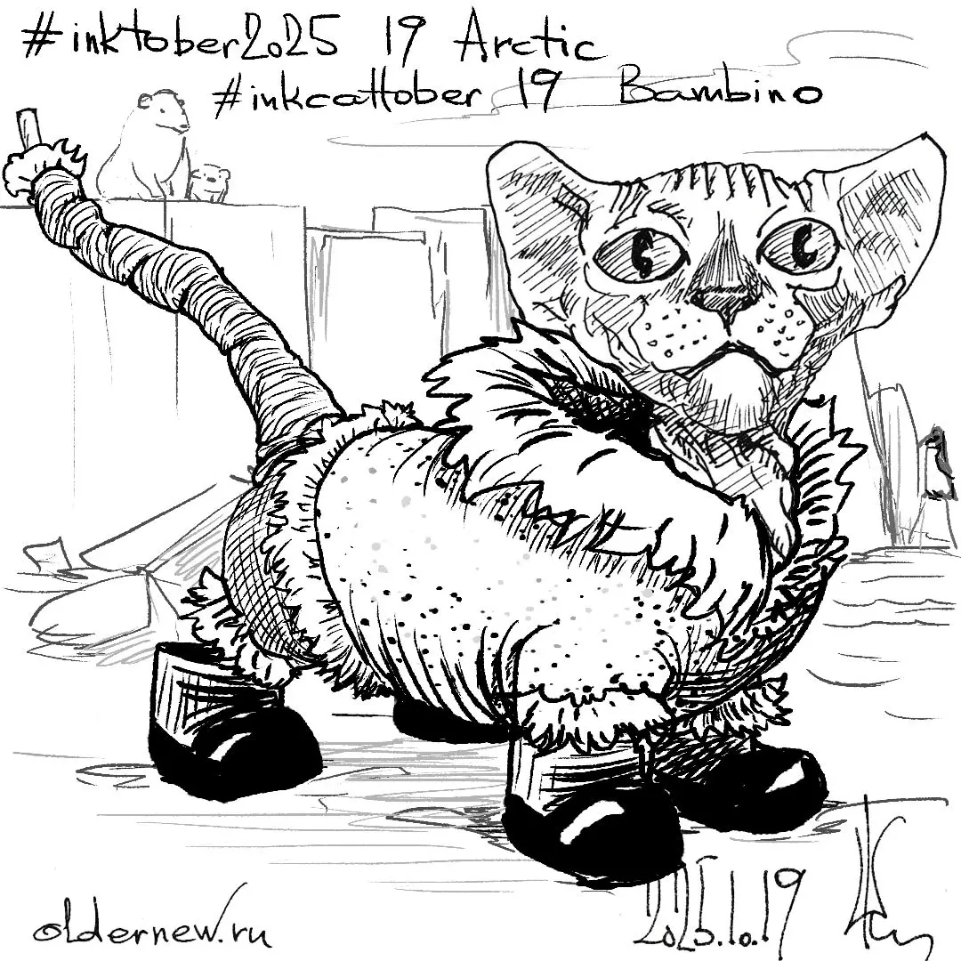 #inkcattober + #inktober2025 (день 19)
Бамбино Арктический 😎😎😎.
.
Чернильная ручка, чёрные чернила.
.
#oldernewpen #oldernewink #ondailyart #рисунок
#inktober #инктобер #инктобер2025 | Сетка — социальная сеть от hh.ru