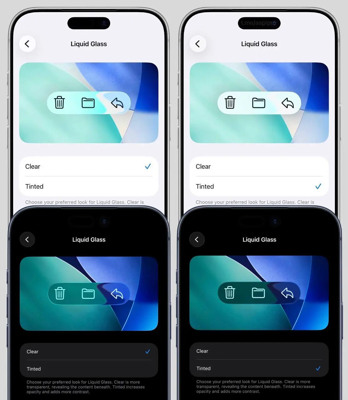 В четвёртой бете iOS Apple добавила настройку стиля оформления Liquid Glass
Настройки → Экран и яркость → Liquid Glass, теперь можно выбрать стиль оформления. Эффекты назвали Glass и Tinted | Сетка — социальная сеть от hh.ru