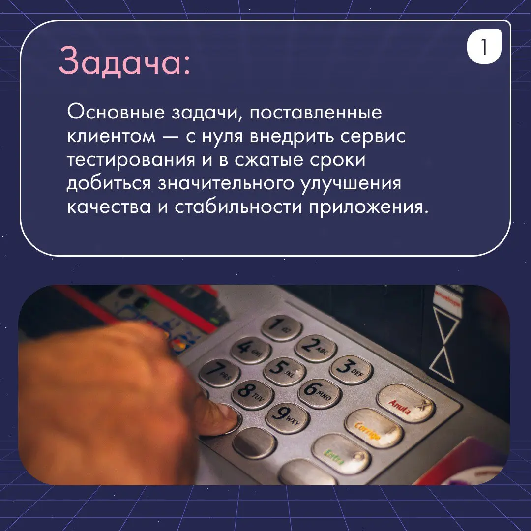 Внедрили процессы тестирования для внутренней системы учета в банке из топ-10
Наша задача — обеспечить качественный запуск обновленной системы в условиях, когда тестирование ранее не было выстроено | Сетка — социальная сеть от hh.ru