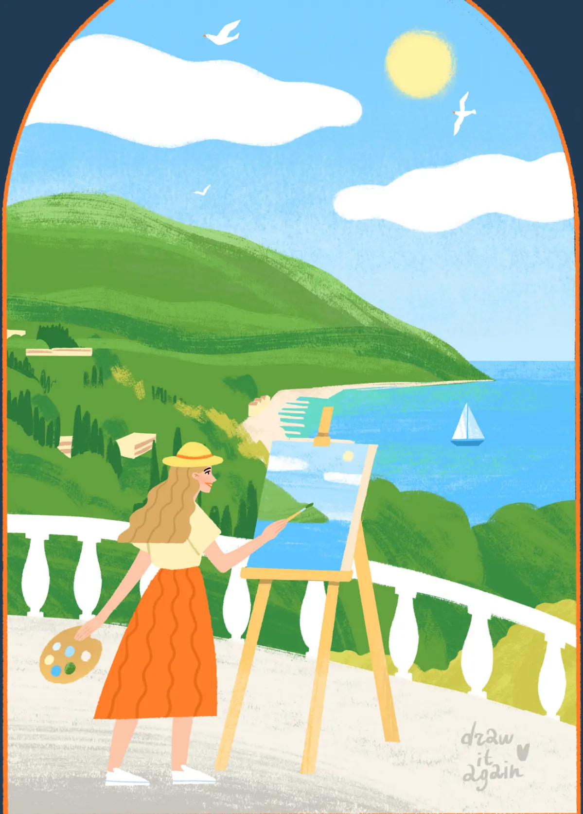 Картинка, которая задумывалась как открытка на день рождения детского лагеря, но ее не выбрали, поэтому она превратилась в открытку с воспоминаниями о теплых деньках, спокойствии, тепле и море 💌  
#ил... | Сетка — социальная сеть от hh.ru