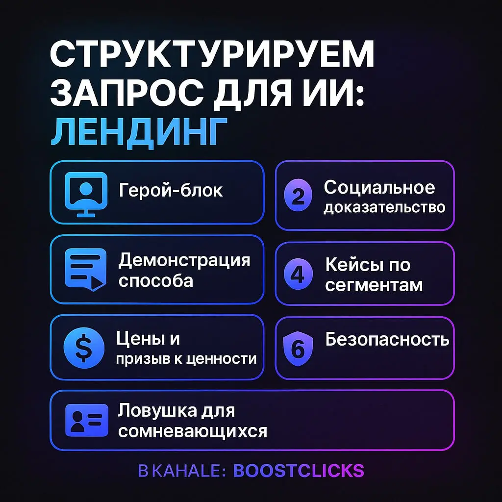 Пишем в ИИ структурированный запрос на создание/редактирование лендинга.
Формула простая:
1️⃣ Герой-блок
Нужен, чтобы объяснить за 5 секунд, какой результат обеспечивает продукт и для кого он | Сетка — социальная сеть от hh.ru