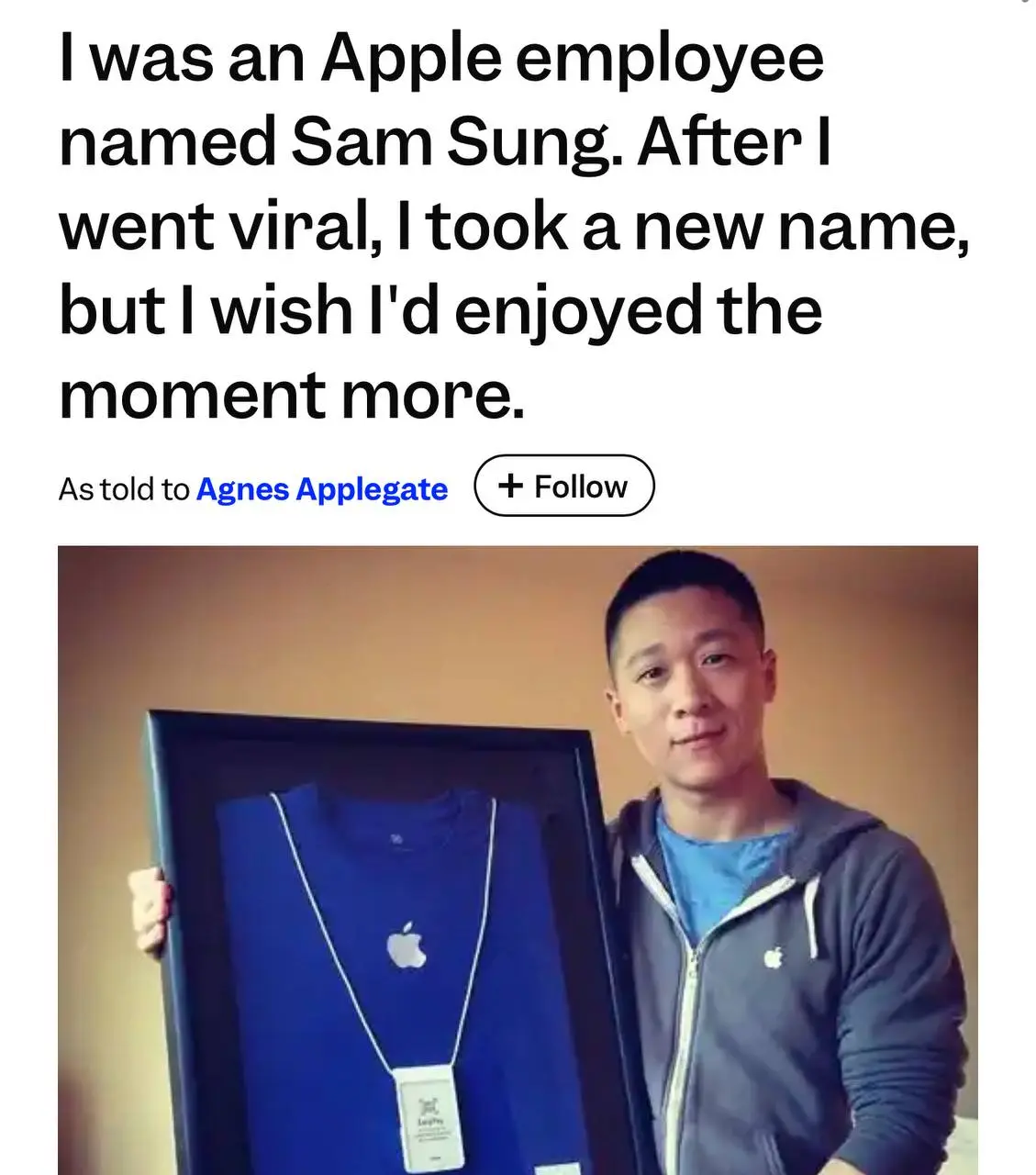 Apple запрещала сотруднику по имени Sam Sung представляться своим именем, чтобы бренд не пересекался с главным конкурентом | Сетка — социальная сеть от hh.ru