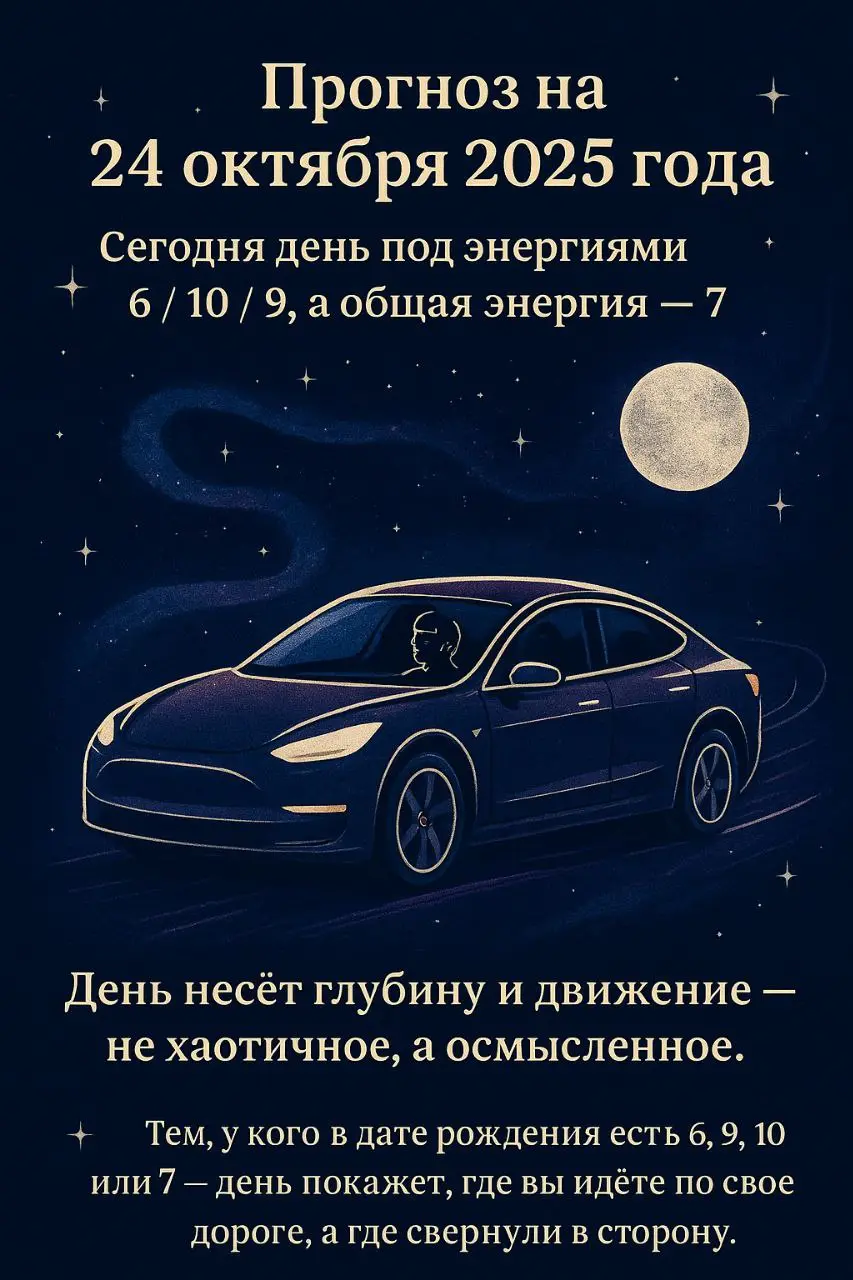 ✨ Прогноз на 24 октября 2025 года
Сегодня день под энергиями
6 / 10 / 9,
общая энергия дня 7.
День несёт глубину и движение, не хаотичное, а осмысленное | Сетка — социальная сеть от hh.ru