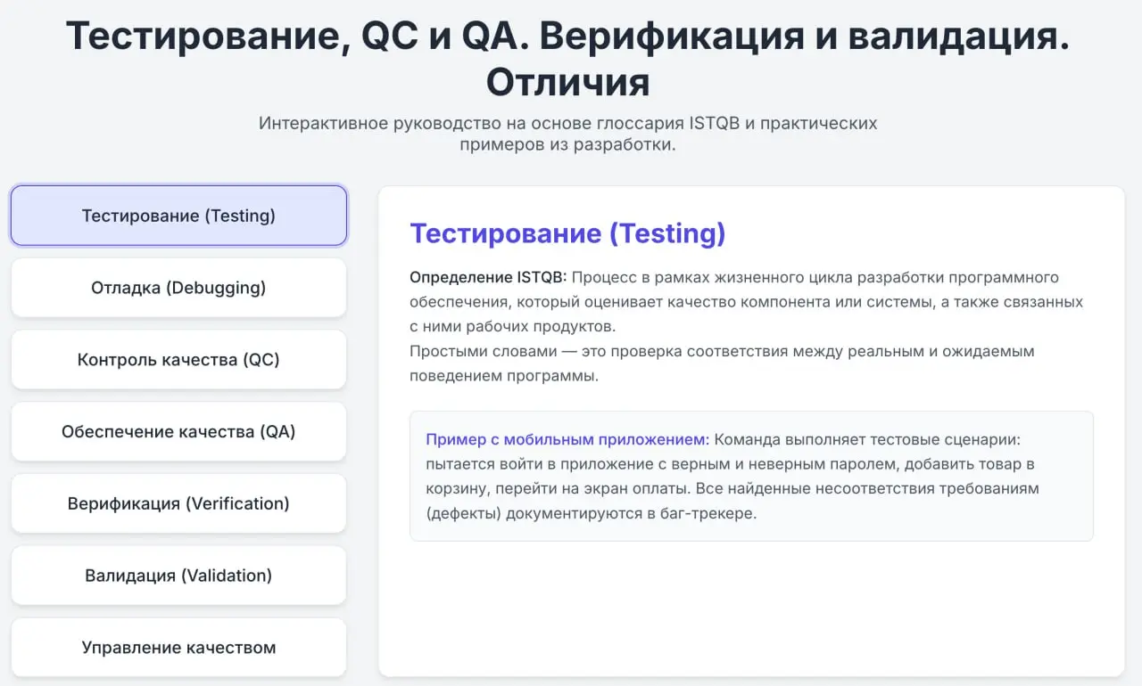 С чего начинается тестирование? Правильно, с базы.
Если вы путаете QA с QC, верификацию с валидацией, то вам сюда.
https://rusau.net/qa-qc
👉Поддержать проект | Сетка — социальная сеть от hh.ru
