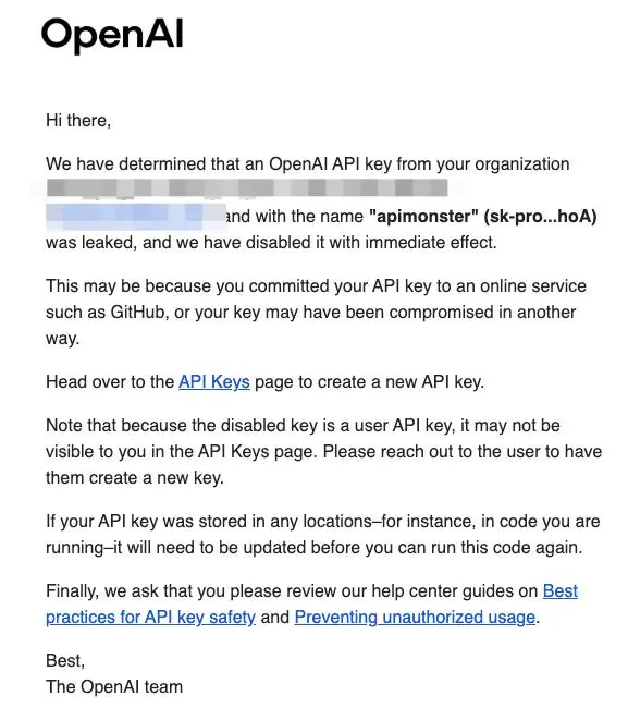 openai может аннулировать ваш токен считая что он скомпромитирован, но это не так. Нашего токена нет нигде кроме приватного репозитория.
Ложное срабатывание, проверьте свои токены. | Сетка — социальная сеть от hh.ru