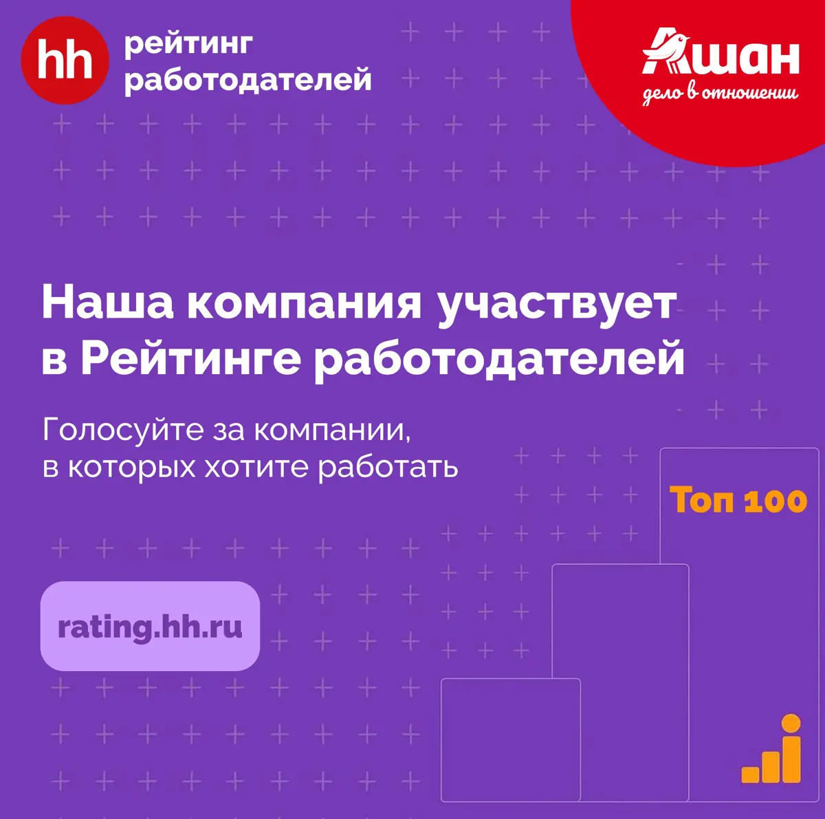 А мы хотим напомнить вам, что АШАН снова в финале рейтинга работодателей hh | Сетка — социальная сеть от hh.ru