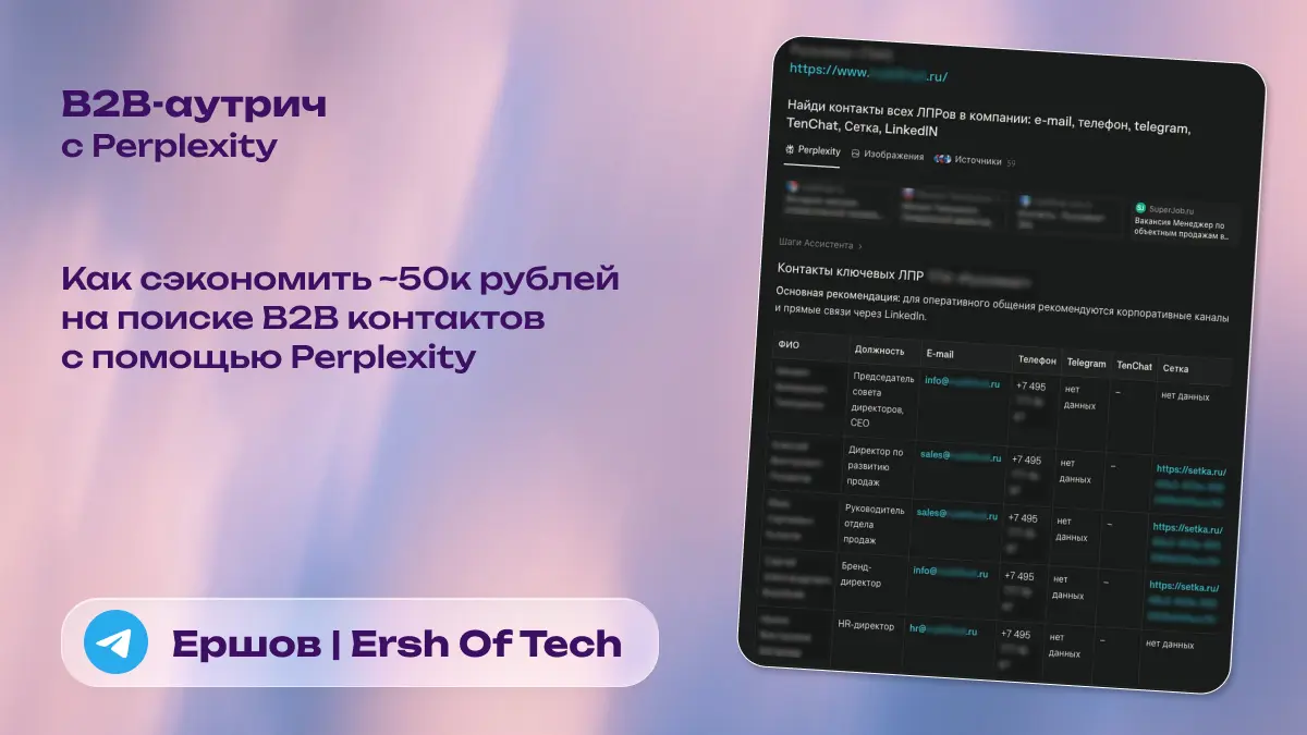 Как сэкономить 50к руб. на поиске B2B контактов с Perplexity | Сетка — социальная сеть от hh.ru