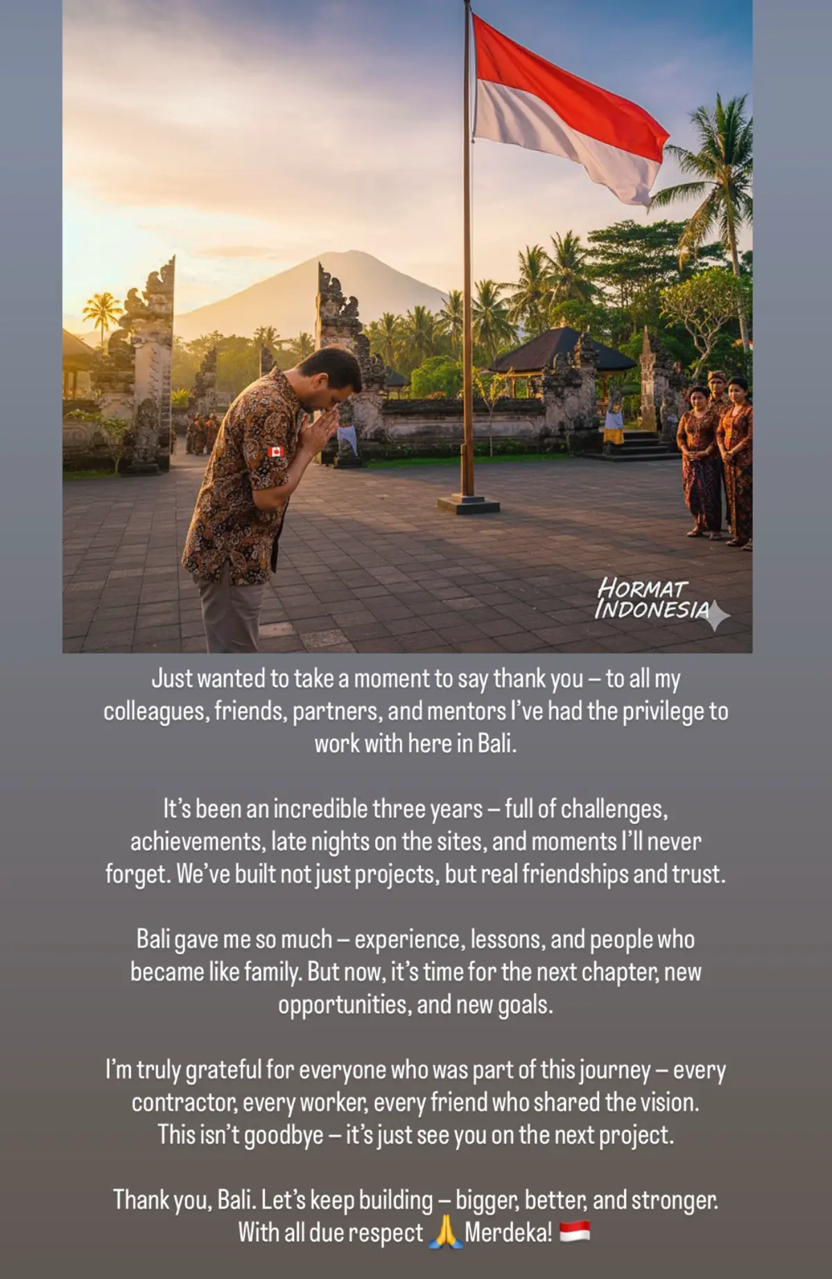 #ThankYouBali #NextChapter #NewBeginnings #GratefulHeart #BuildingDreams #FromBaliWithLove #EndOfAnEra #OnToTheNext #BaliJourney #LifeInMotion #ConstructionLife #LeadershipJourney #TeamworkMakesTheDre... | Сетка — социальная сеть от hh.ru