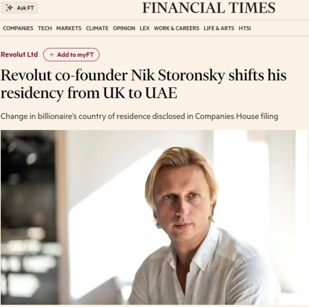 🇷🇺🇬🇧Сооснователь и генеральный директор финтех-стартапа Revolut, уроженец России Николай Сторонский и являющийся сыном руководителя "Газпрома", сменил место жительства с Лондона на Объединенные Арабск... | Сетка — социальная сеть от hh.ru